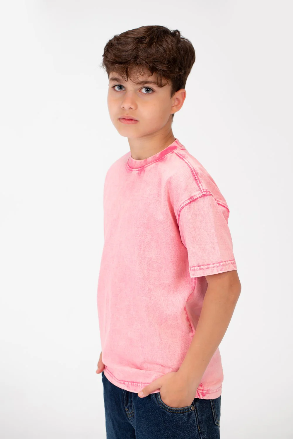 Boy's Basic Crew Neck Washed T-Shirt - Image 7