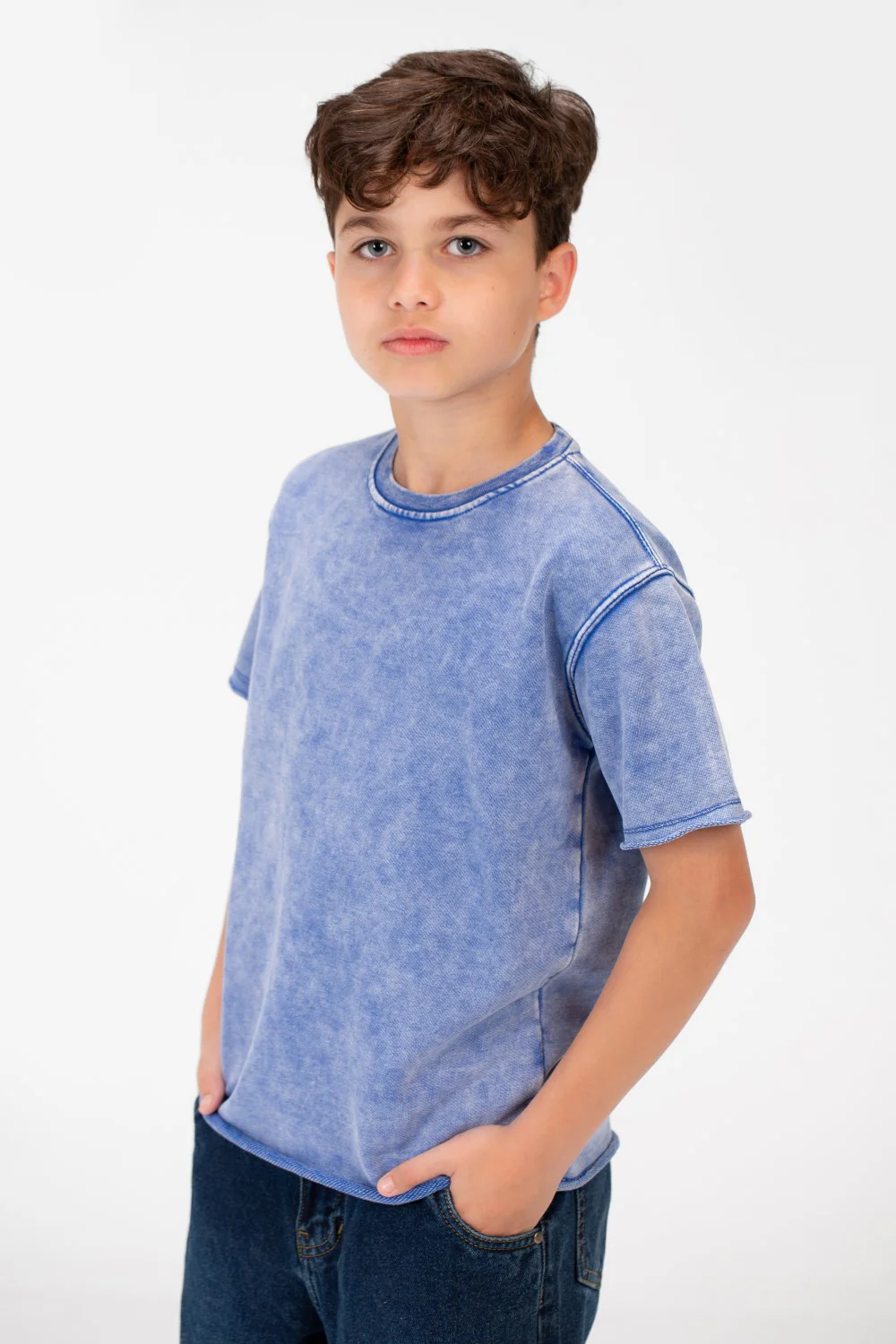 Boy's Basic Half Sleeve Washed T-Shirt - Image 3