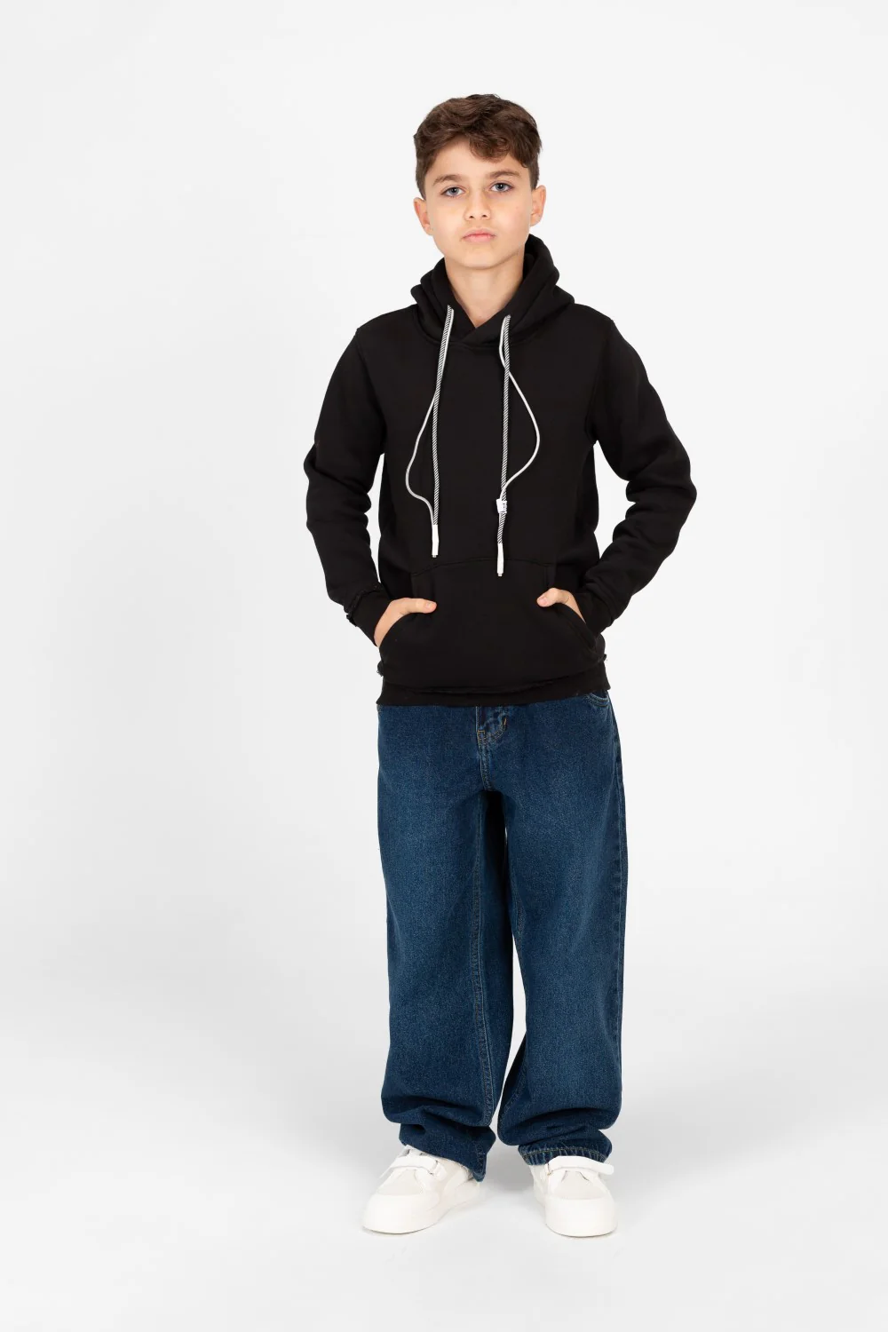 Boy's Basic Hoodie With Kangaroo Pocket And Long Sleeves - Image 4