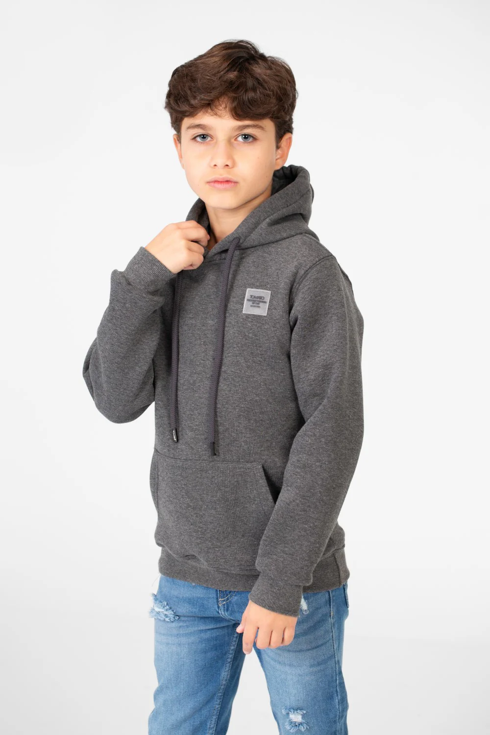 Boy's Basic Tomato Sweatshirt With Kangaroo Pocket - Image 3