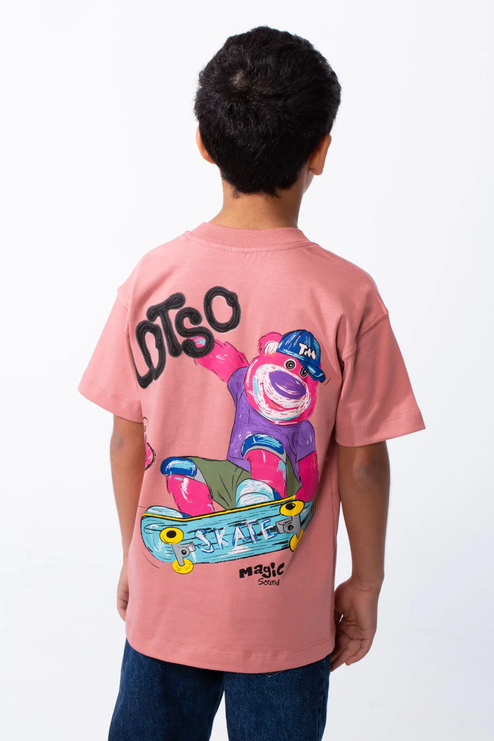 Boy's Tomato Store Breathable Fabric Playful Back Graphic Bold Artistic Sketches Crew Neck Slim Fit With Fun Active Everyday Wear T-Shirt - Image 6