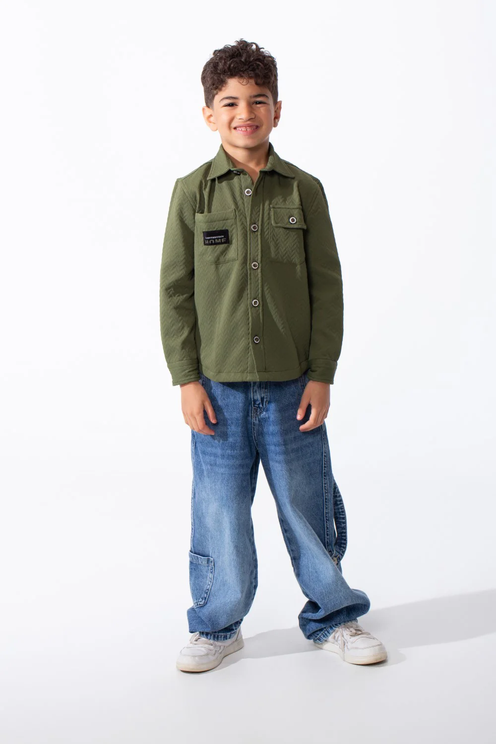 Boy's Button-Down Design Classic Collar Double Chest Pockets Textured Patterned Fabric Patch Print Versatile Warmth Slim Fit Shirt - Image 15