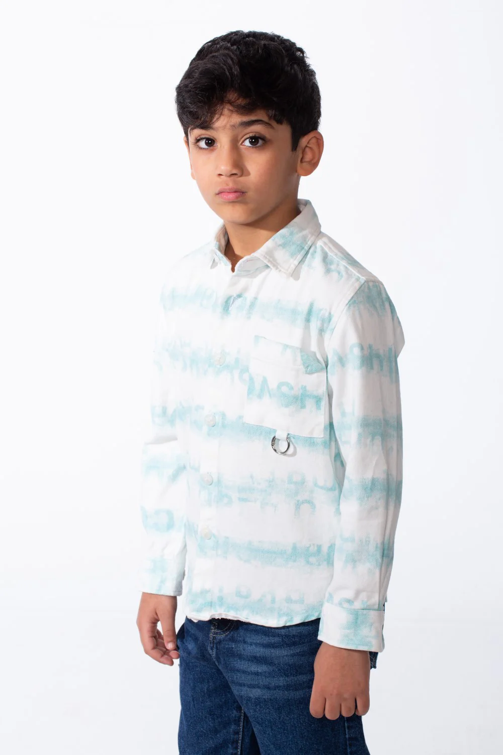 Boy's Button-Down Graphic Panels Left-Chest Utility Pocket Slim Fit Gabardine Shirt - Image 12