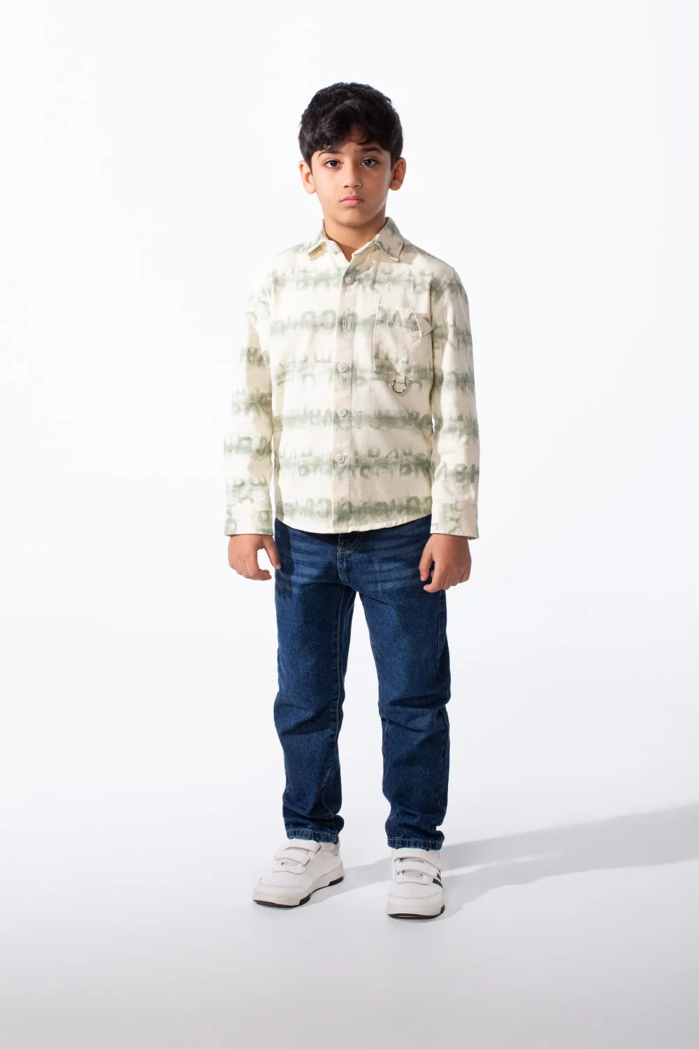 Boy's Button-Down Graphic Panels Left-Chest Utility Pocket Slim Fit Gabardine Shirt - Image 3