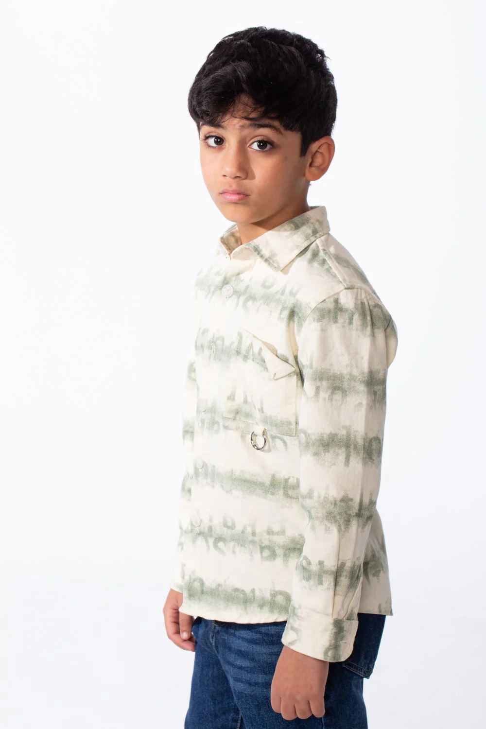 Boy's Button-Down Graphic Panels Left-Chest Utility Pocket Slim Fit Gabardine Shirt - Image 4