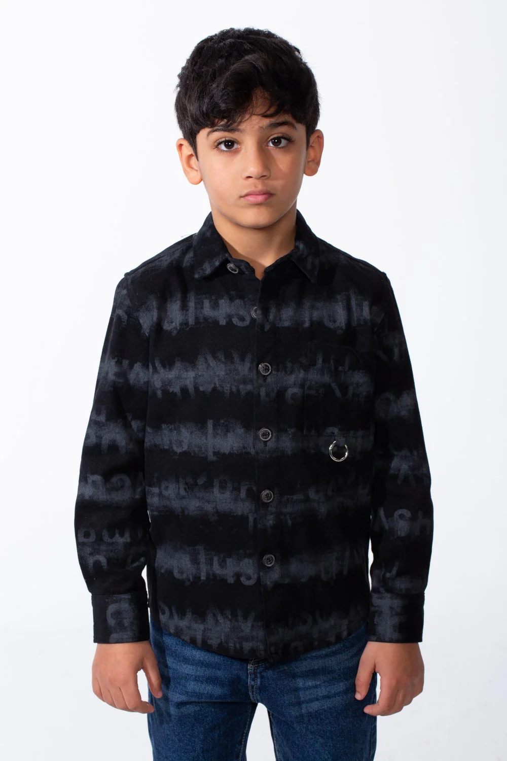 Boy's Button-Down Graphic Panels Left-Chest Utility Pocket Slim Fit Gabardine Shirt - Image 5