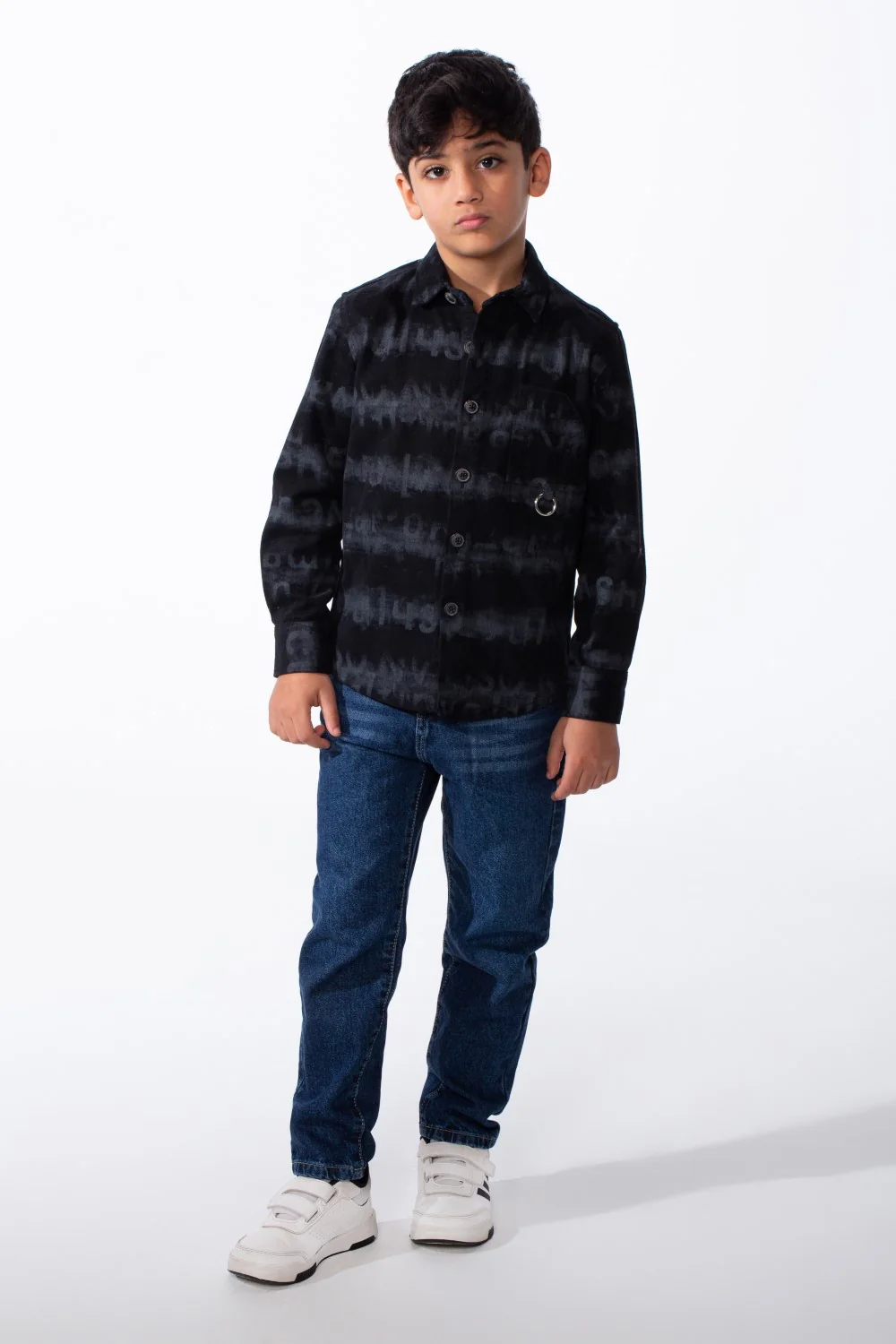 Boy's Button-Down Graphic Panels Left-Chest Utility Pocket Slim Fit Gabardine Shirt - Image 7