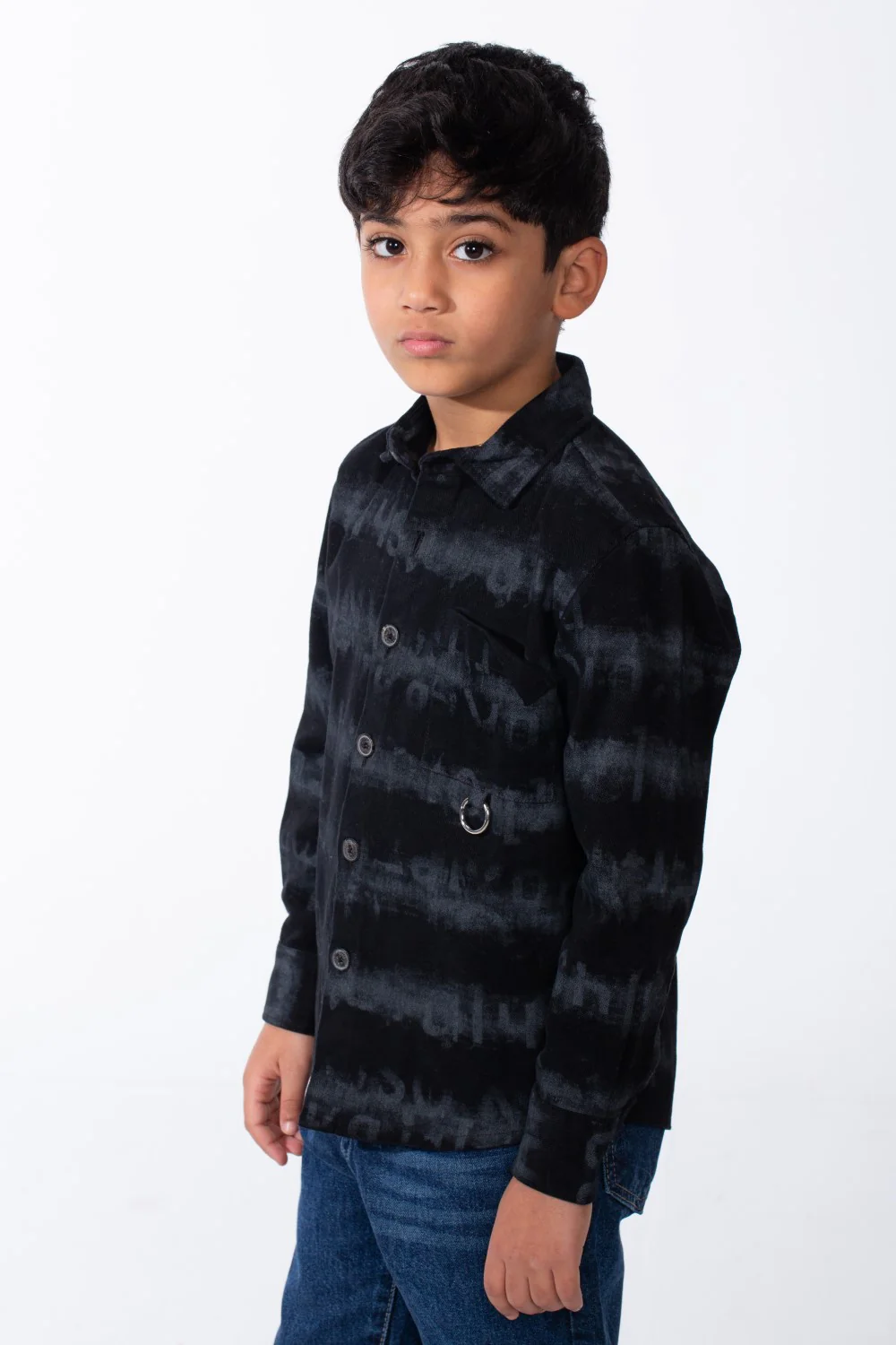Boy's Button-Down Graphic Panels Left-Chest Utility Pocket Slim Fit Gabardine Shirt - Image 8