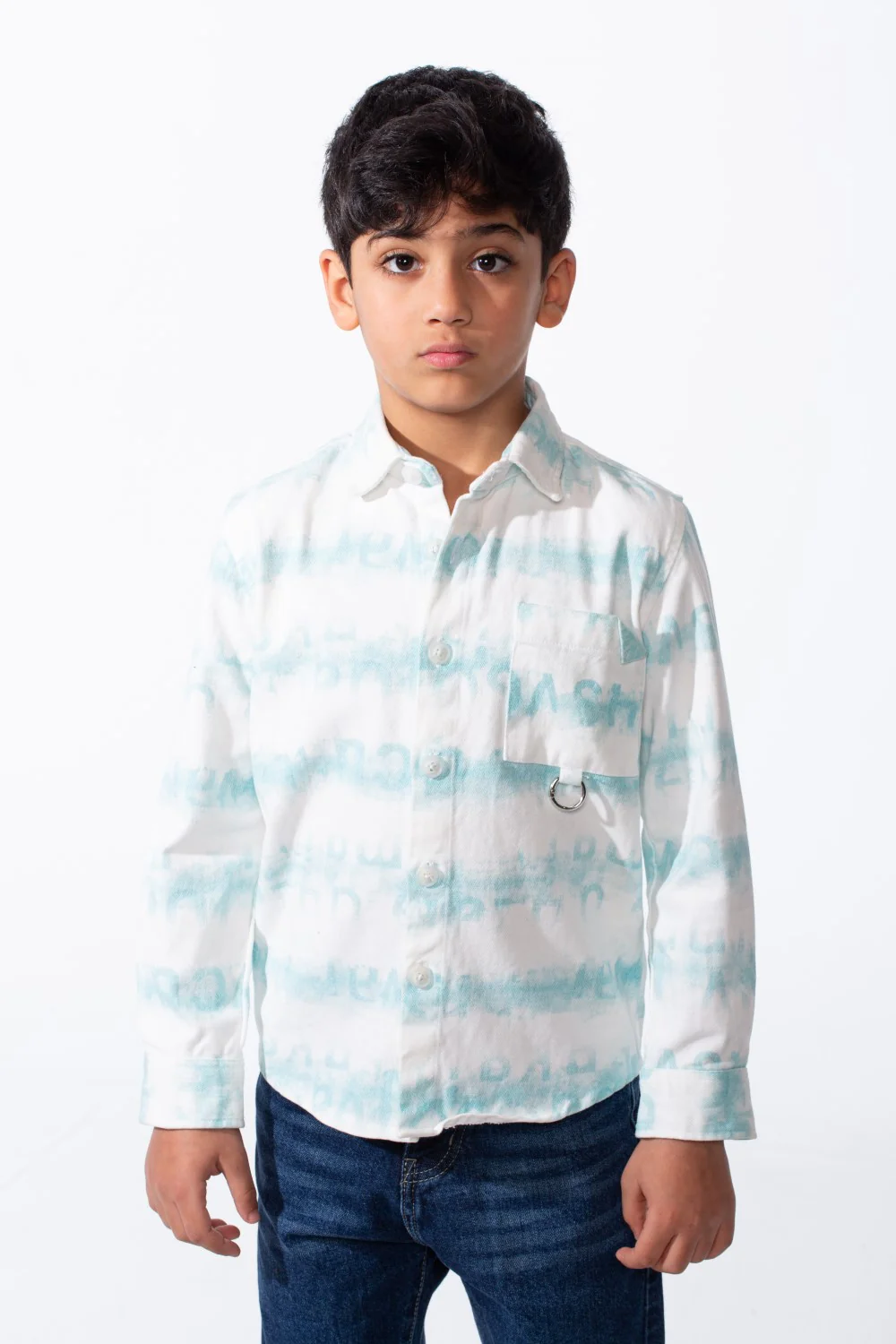 Boy's Button-Down Graphic Panels Left-Chest Utility Pocket Slim Fit Gabardine Shirt - Image 9