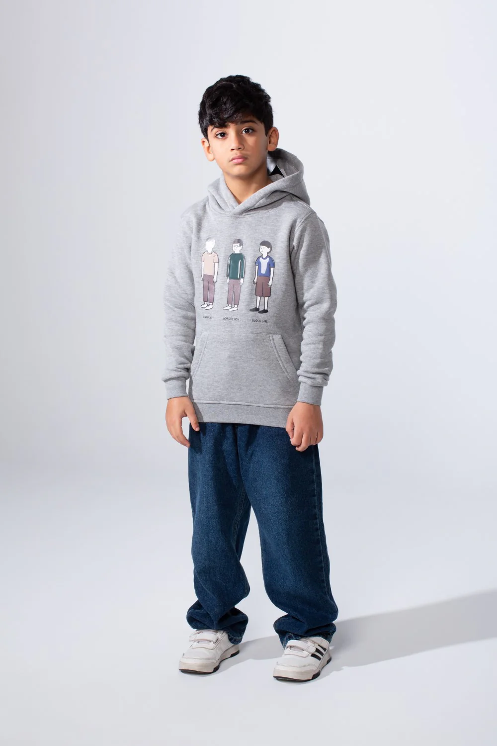 Boy's Character Graphic Print hood design Kangaroo Pocket Slim Fit Melton Sweatshirt - Image 2