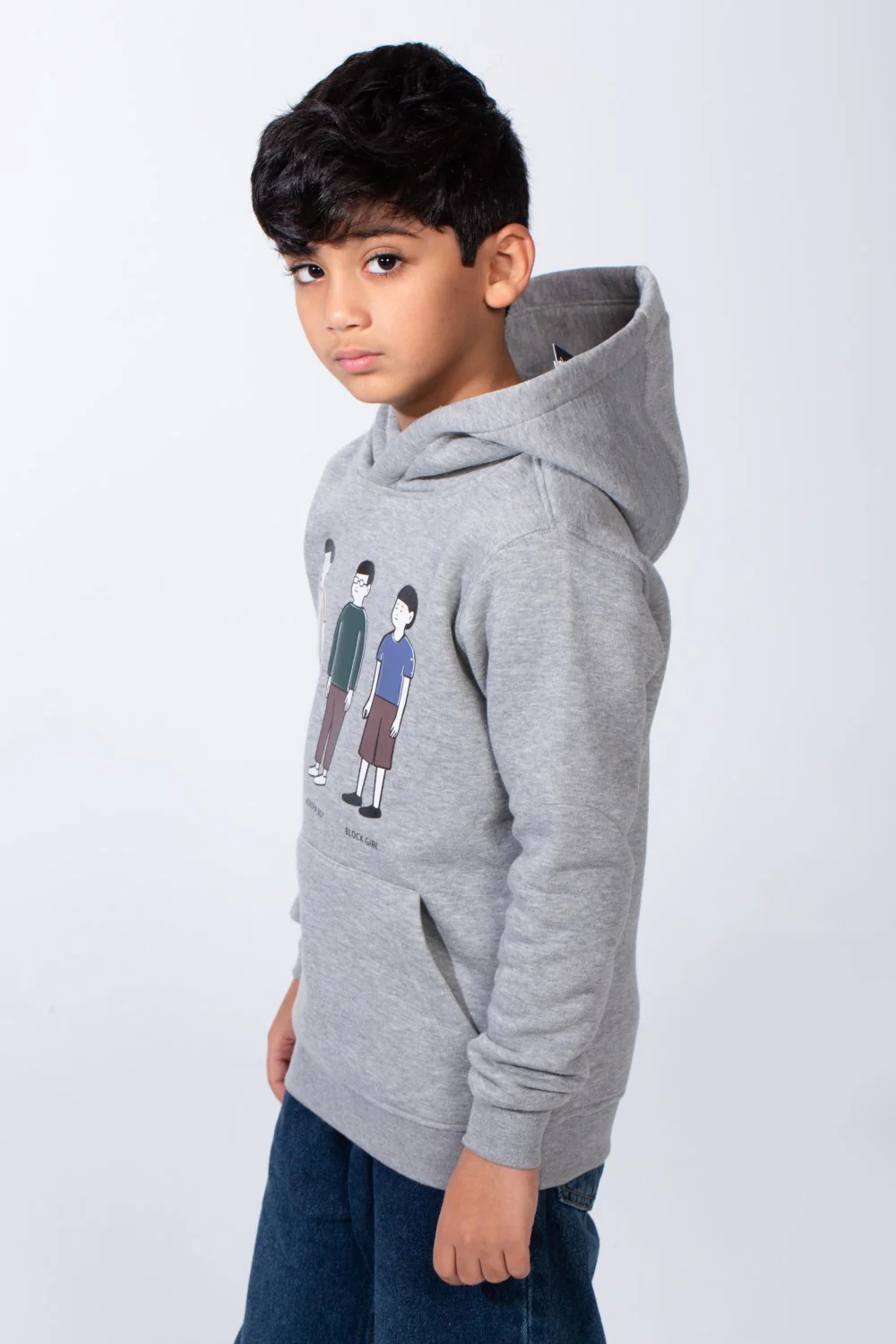 Boy's Character Graphic Print hood design Kangaroo Pocket Slim Fit Melton Sweatshirt - Image 3