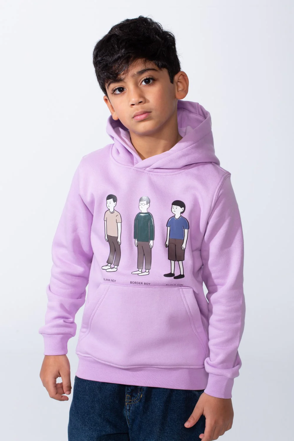 Boy's Character Graphic Print hood design Kangaroo Pocket Slim Fit Melton Sweatshirt - Image 5