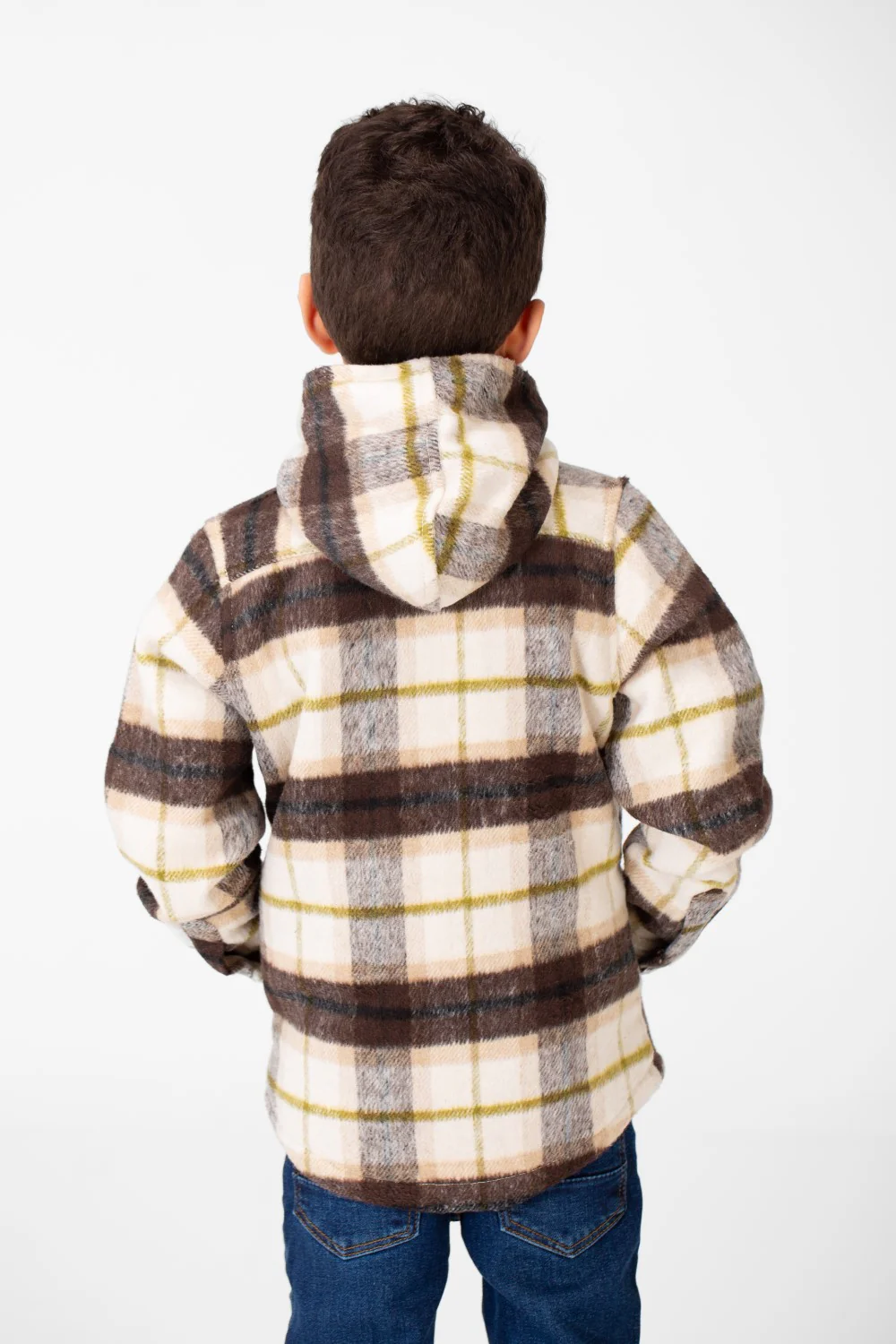 Boy's Checked Fur Padded Hood Shirt With Fully Zipped - Image 2