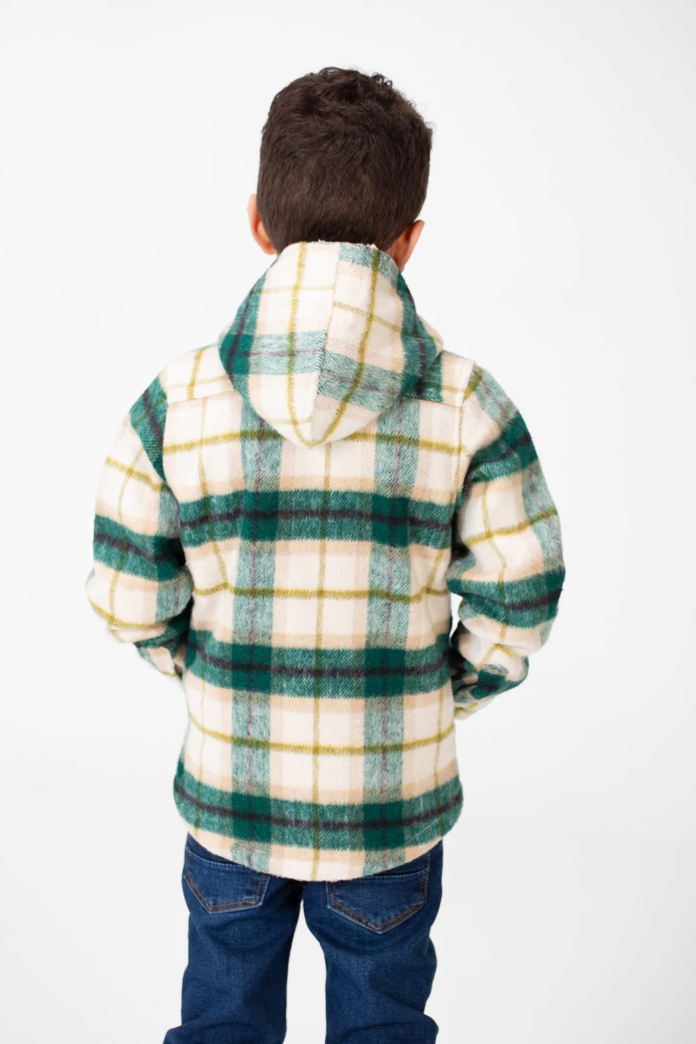 Boy's Checked Fur Padded Hood Shirt With Fully Zipped - Image 6