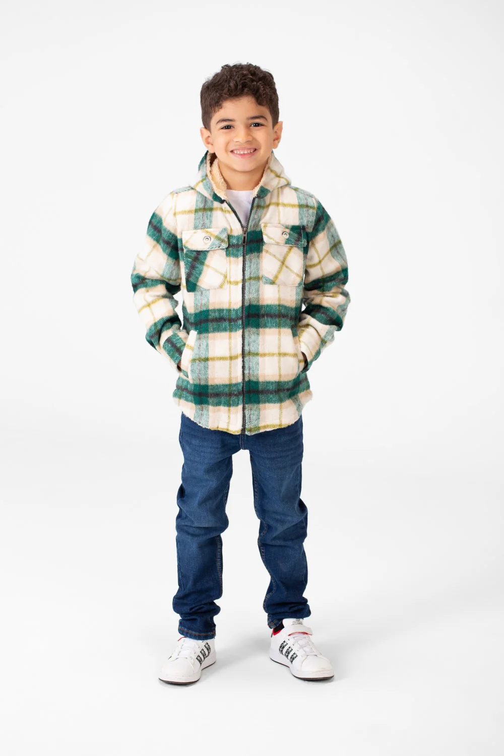 Boy's Checked Fur Padded Hood Shirt With Fully Zipped - Image 8