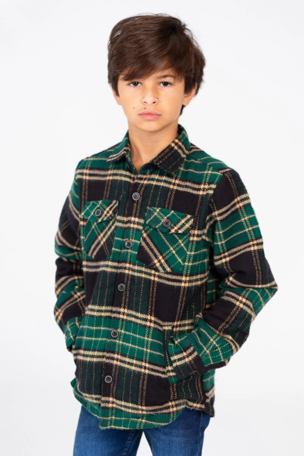 Boy's Checked Shirt With Front Pockets And Long Sleeves