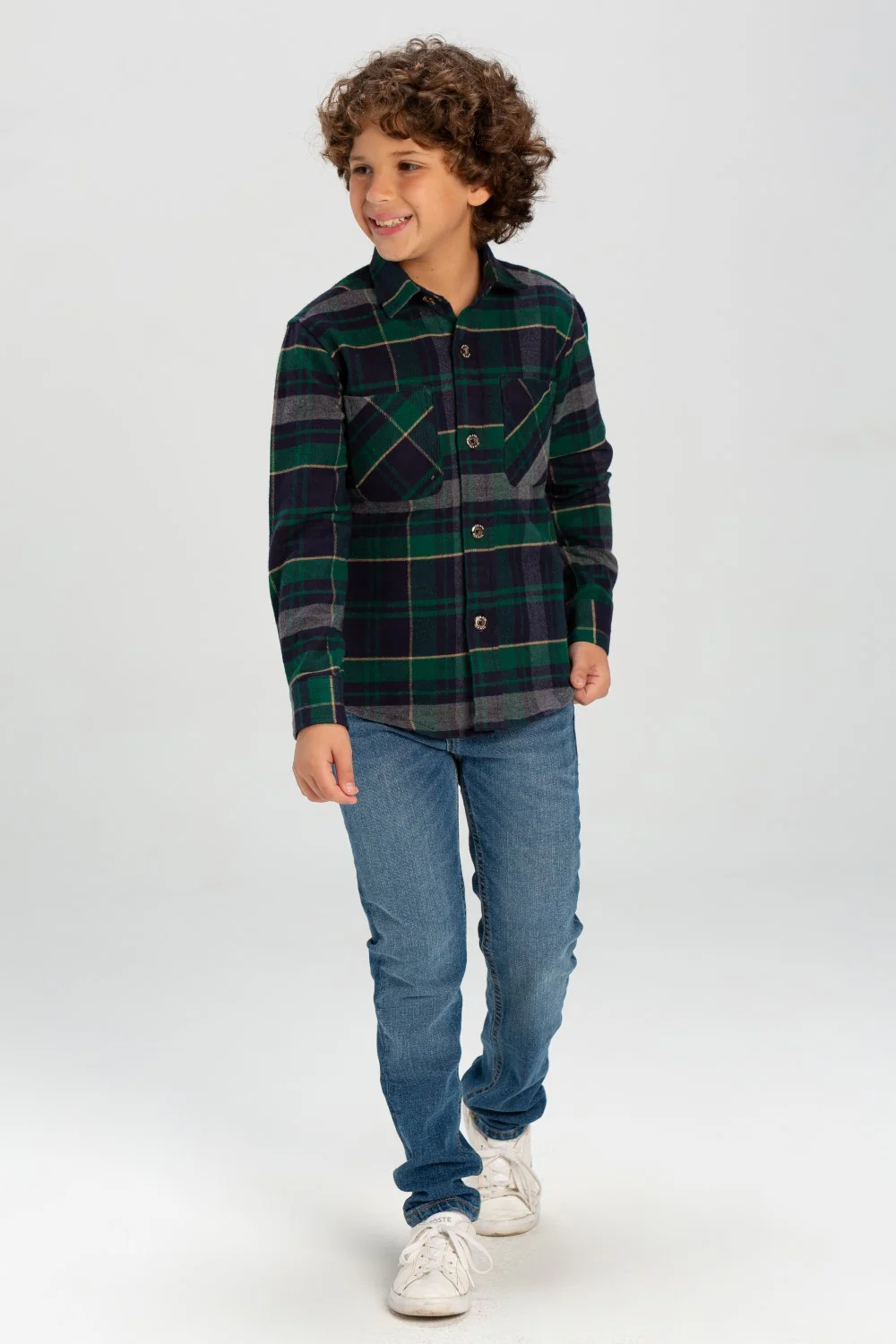 Boy's Checked Style Regular Fit Made Of Soft Wool With Front Two Pockets Shirt