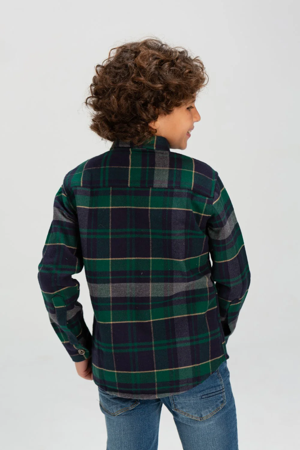 Boy's Checked Style Regular Fit Made Of Soft Wool With Front Two Pockets Shirt - Image 2