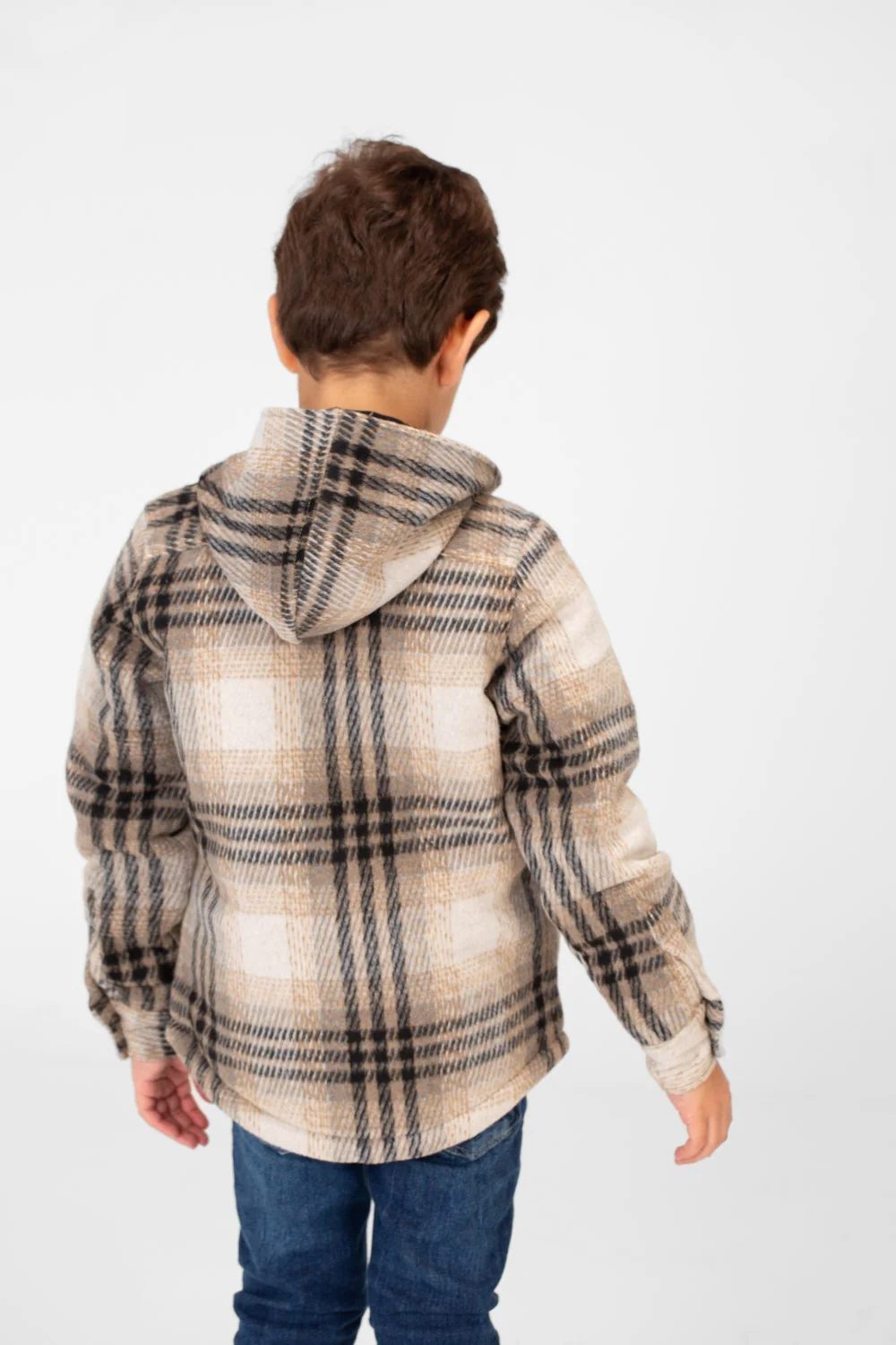 Boy's Checkered Hooded Shirt With Full Zip - Image 2