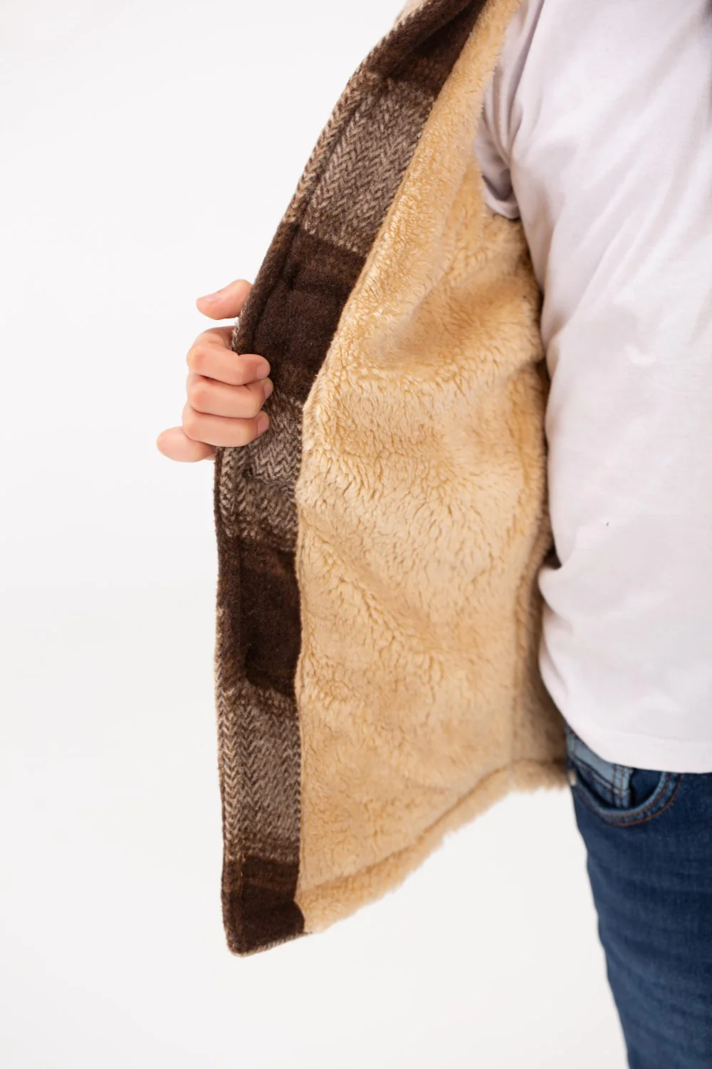 Boy's Ckecked Fur Padded Shirt With Buttons Closure - Image 7