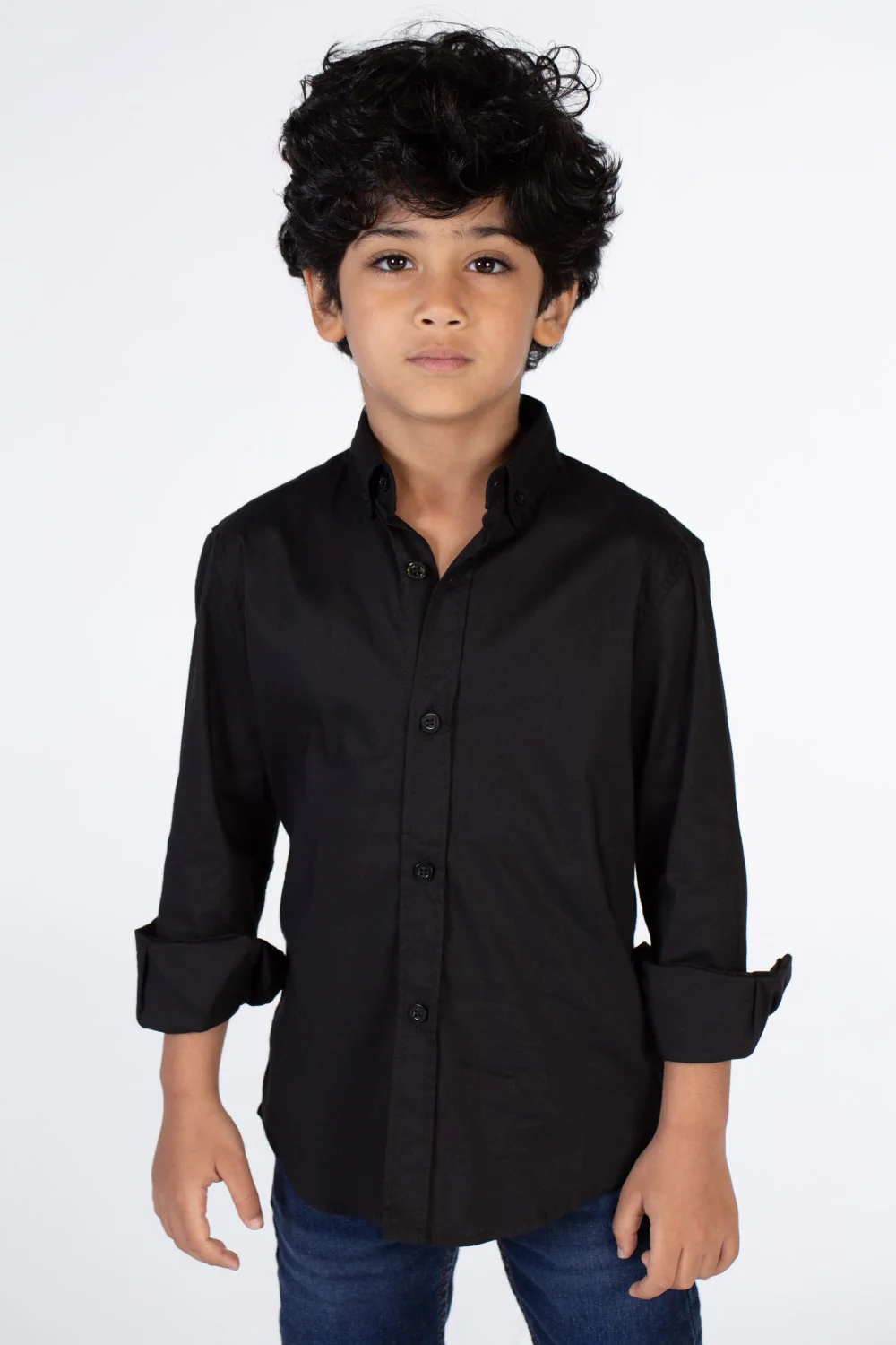 Boys Classic Plain Poplin Lycra Shirt With Button Front - Image 3
