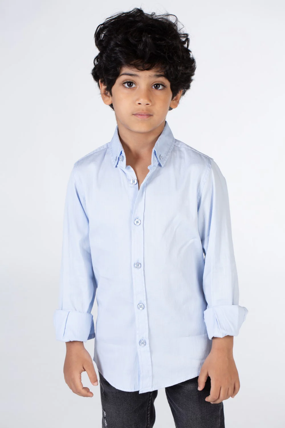 Boys Classic Plain Poplin Lycra Shirt With Button Front - Image 6