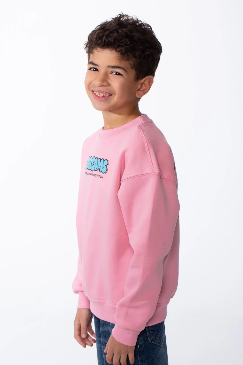 Boy's Comfortable Crew Neckline Dropped Shoulders Vibrant Cyan Bubble Graphic Oversize Sweatshirt - Image 12