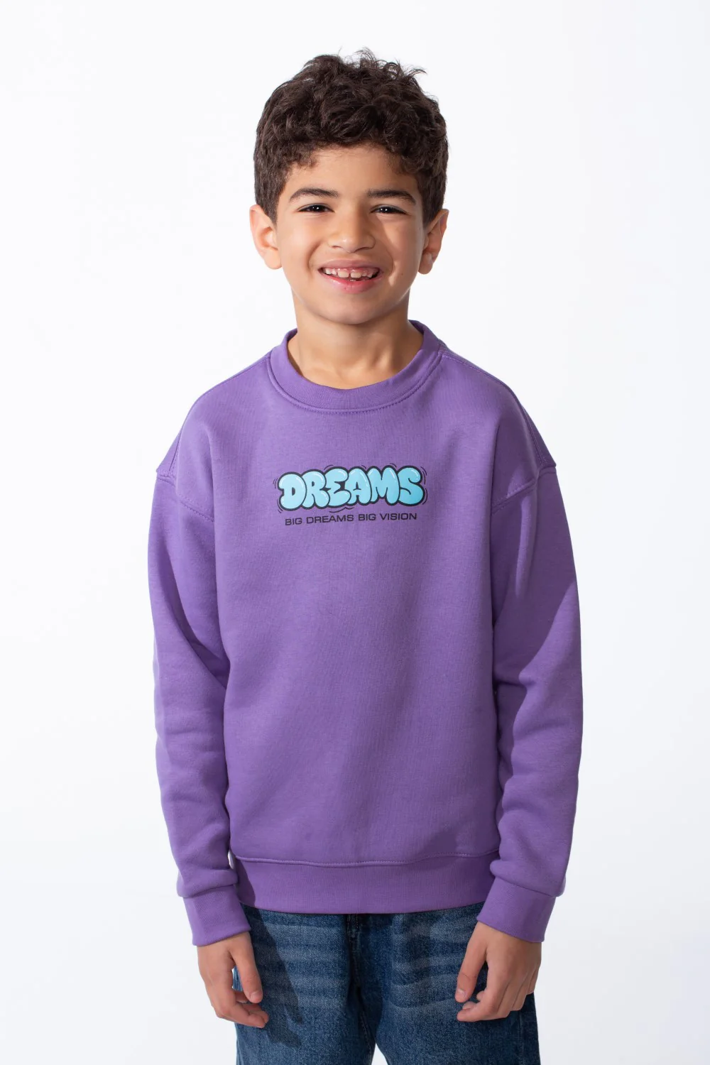 Boy's Comfortable Crew Neckline Dropped Shoulders Vibrant Cyan Bubble Graphic Oversize Sweatshirt - Image 13