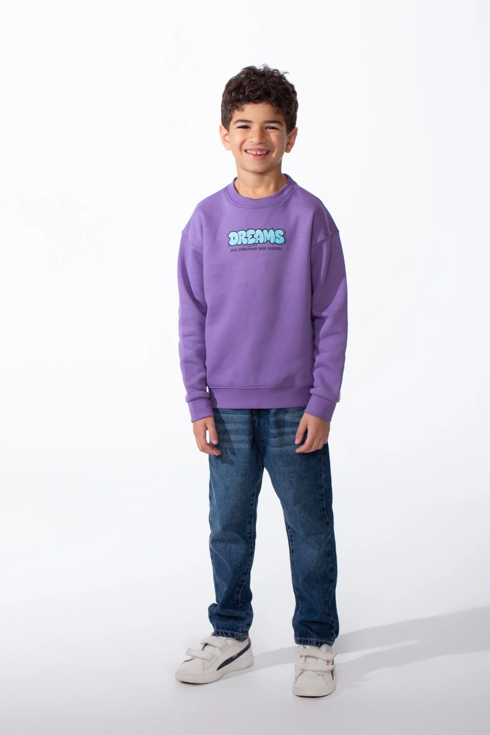 Boy's Comfortable Crew Neckline Dropped Shoulders Vibrant Cyan Bubble Graphic Oversize Sweatshirt - Image 15