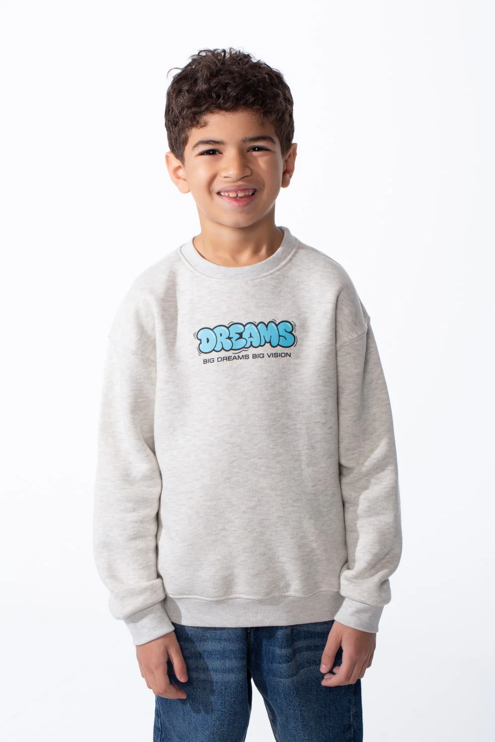 Boy's Comfortable Crew Neckline Dropped Shoulders Vibrant Cyan Bubble Graphic Oversize Sweatshirt - Image 17