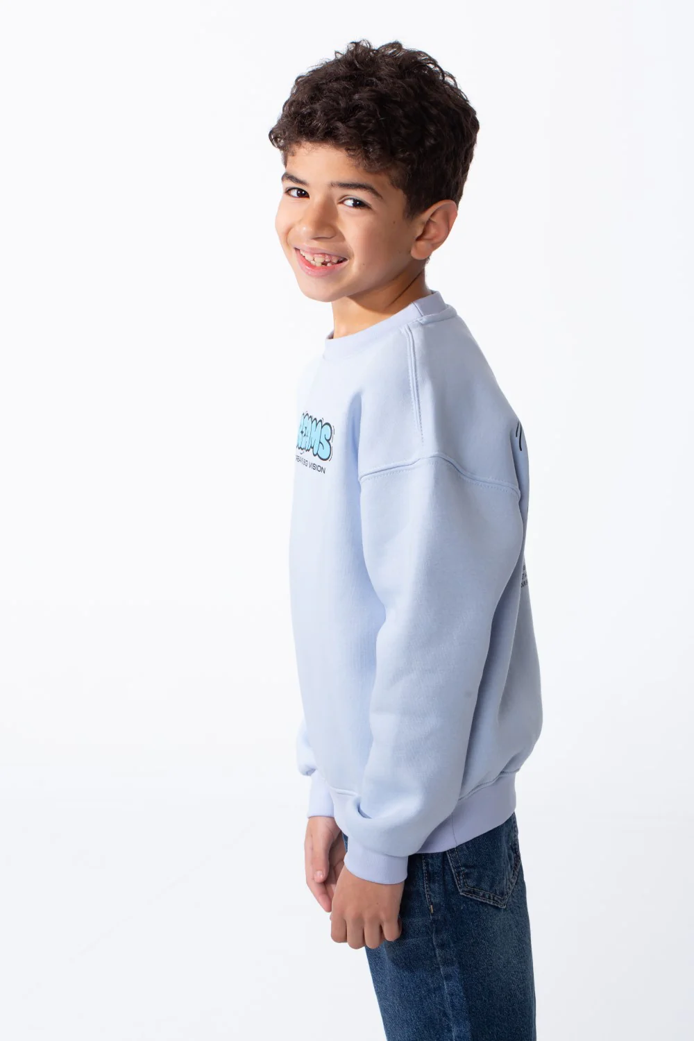 Boy's Comfortable Crew Neckline Dropped Shoulders Vibrant Cyan Bubble Graphic Oversize Sweatshirt - Image 8