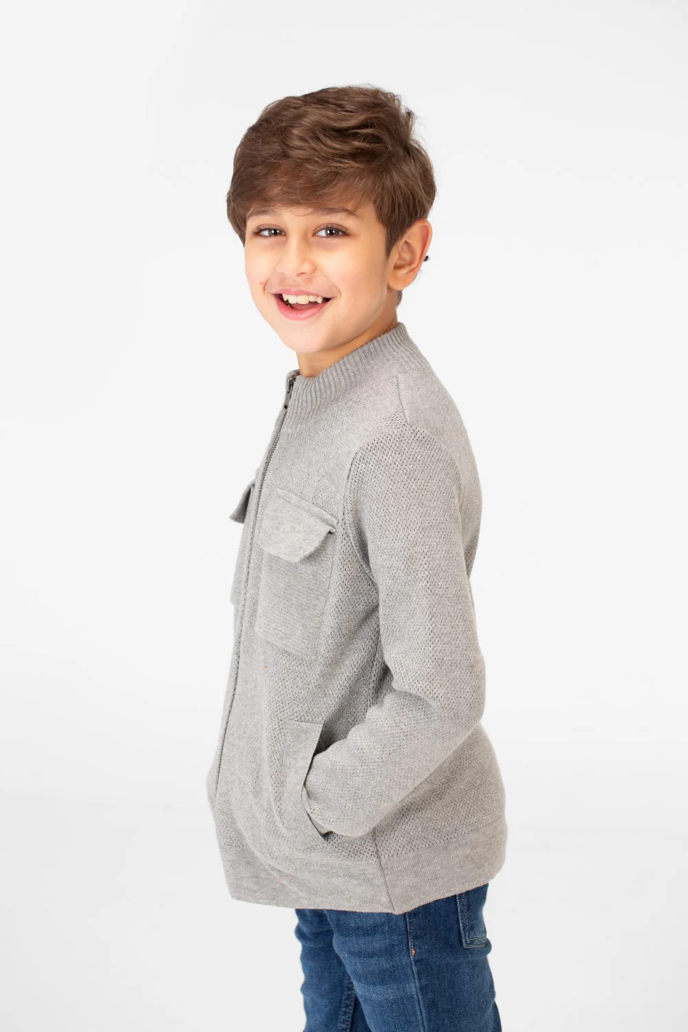 Boy's Cotton Pullover With Full Zip Closure And Pockets - Image 7