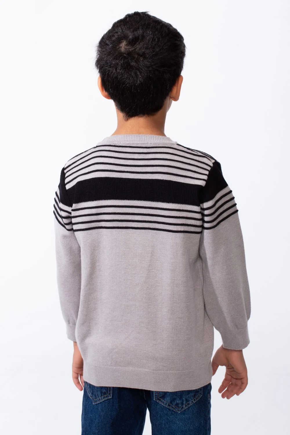 Boy's Crew Neck Knit Horizontal Stripes Fine-Rib Collar Cuffs Pullover - Image 10