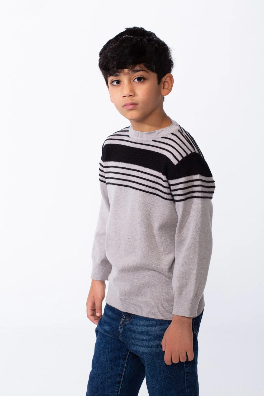 Boy's Crew Neck Knit Horizontal Stripes Fine-Rib Collar Cuffs Pullover - Image 12