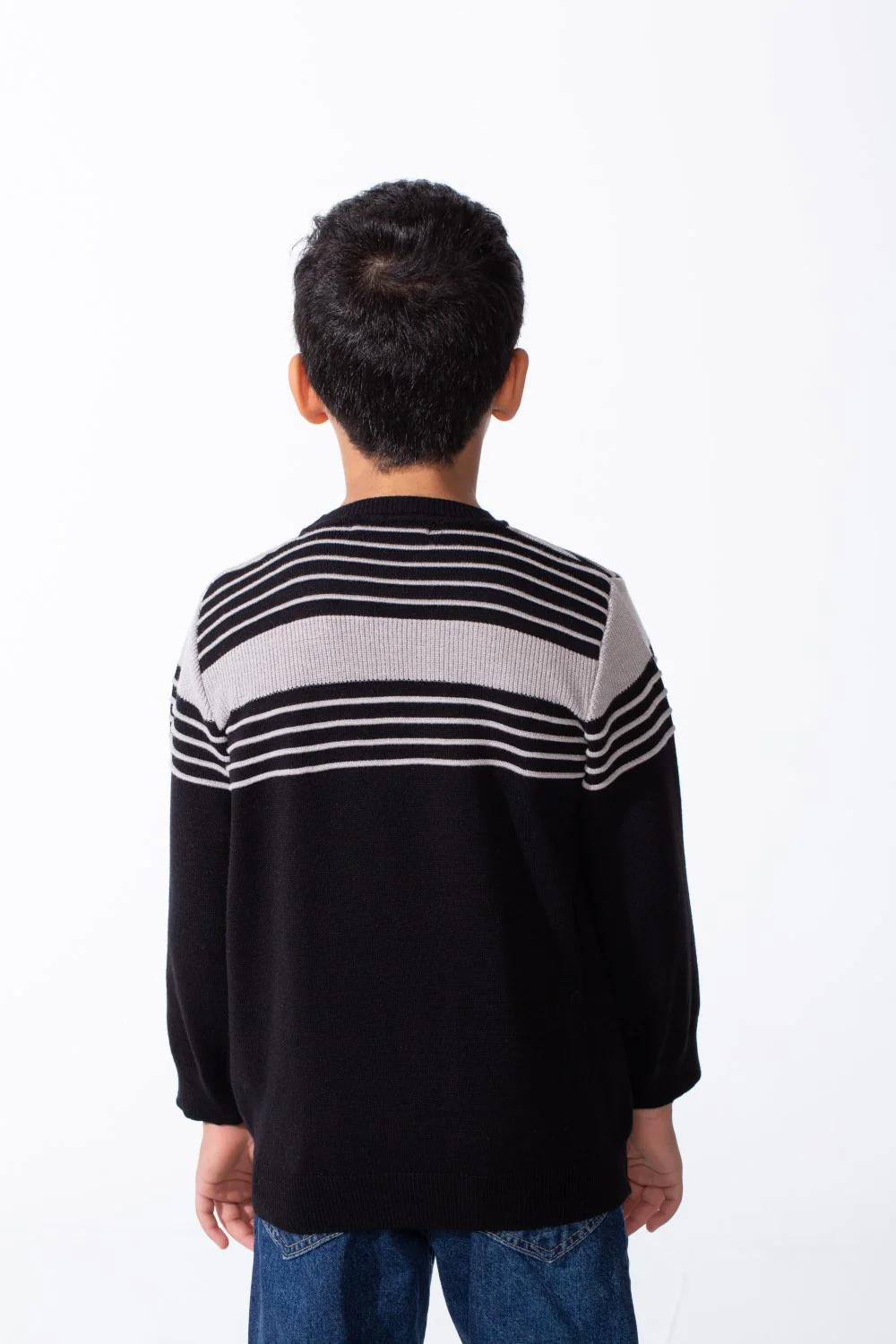 Boy's Crew Neck Knit Horizontal Stripes Fine-Rib Collar Cuffs Pullover - Image 2