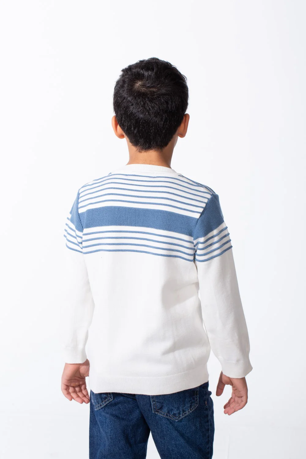 Boy's Crew Neck Knit Horizontal Stripes Fine-Rib Collar Cuffs Pullover - Image 6