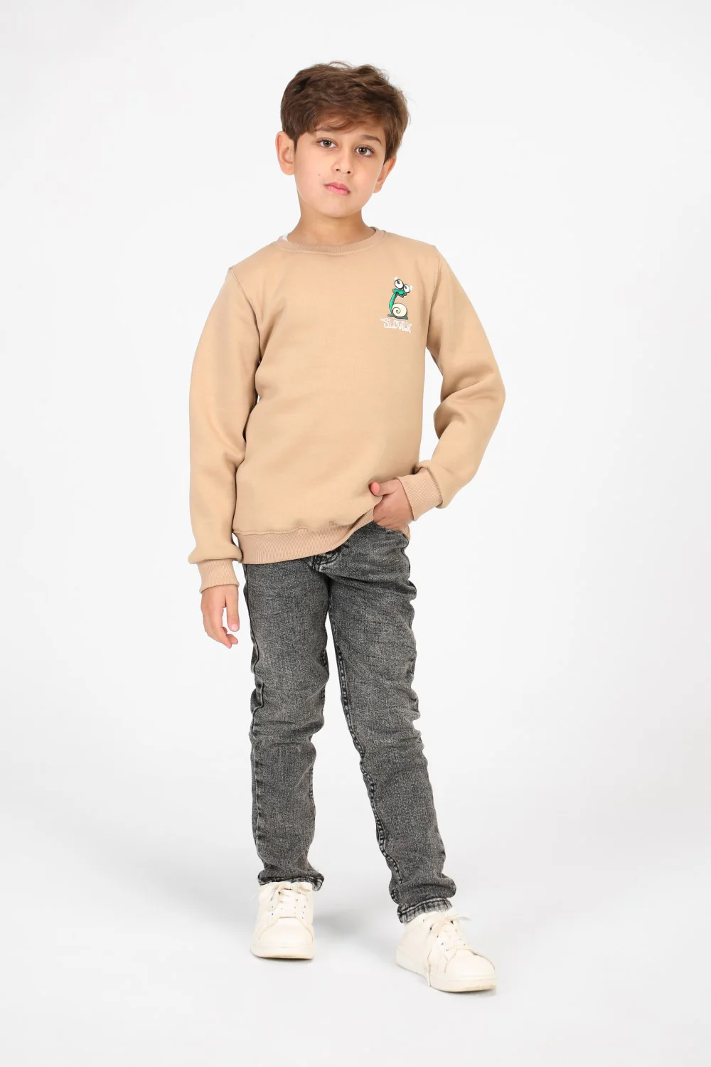 Boy's Crew Neck Printed Melton Sweatshirt - Image 4