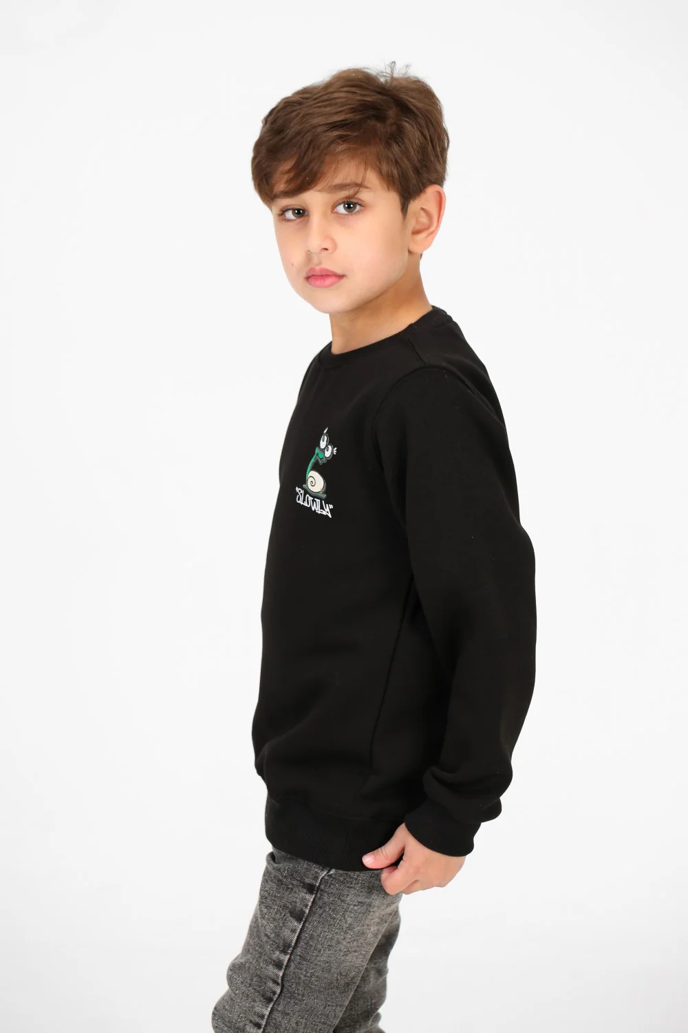 Boy's Crew Neck Printed Melton Sweatshirt - Image 7