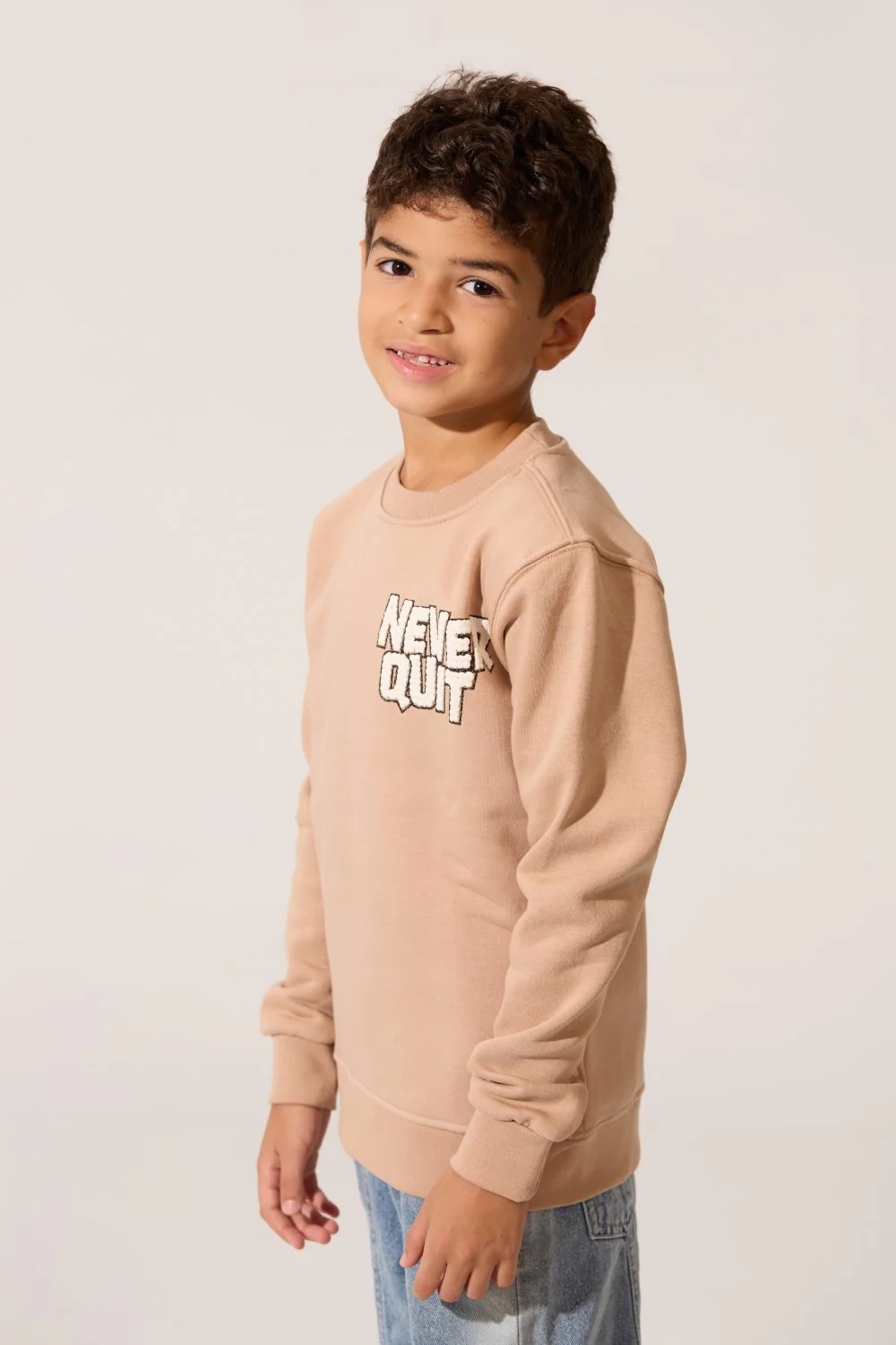 Boy's Crew Neck Slim Fit Printed Melton Sweatshirt With Long Sleeves - Image 3