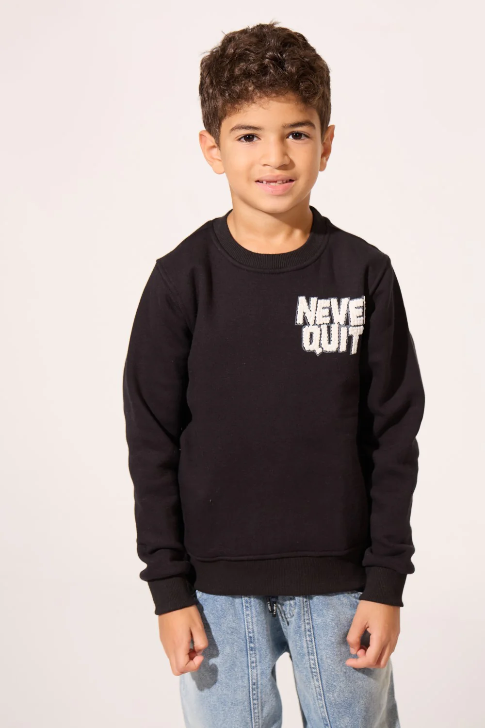 Boy's Crew Neck Slim Fit Printed Melton Sweatshirt With Long Sleeves - Image 5
