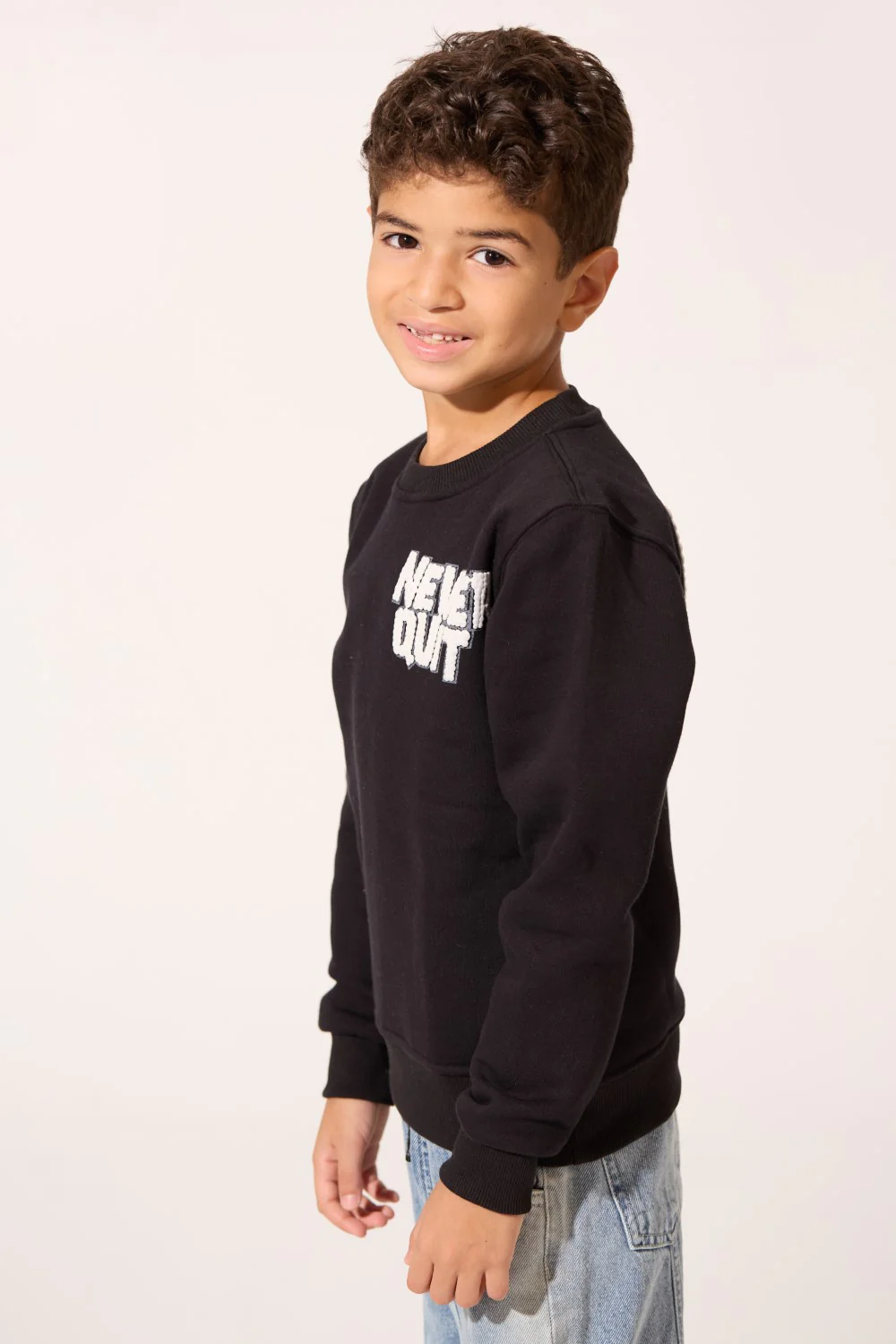 Boy's Crew Neck Slim Fit Printed Melton Sweatshirt With Long Sleeves - Image 7