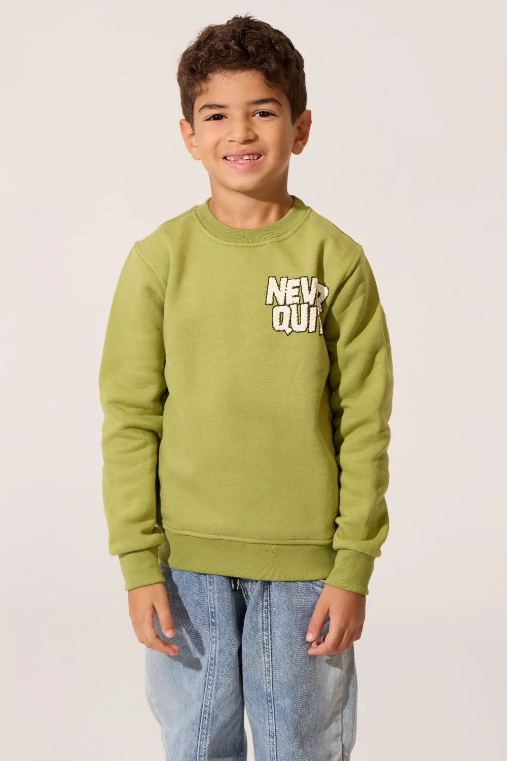 Boy's Crew Neck Slim Fit Printed Melton Sweatshirt With Long Sleeves - Image 9