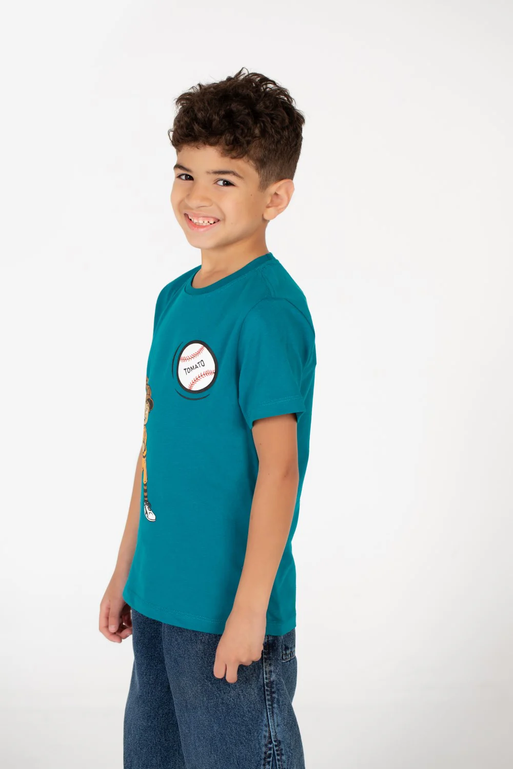 Boy's Crew Neck Text Tomato Print T-Shirt - Image 7