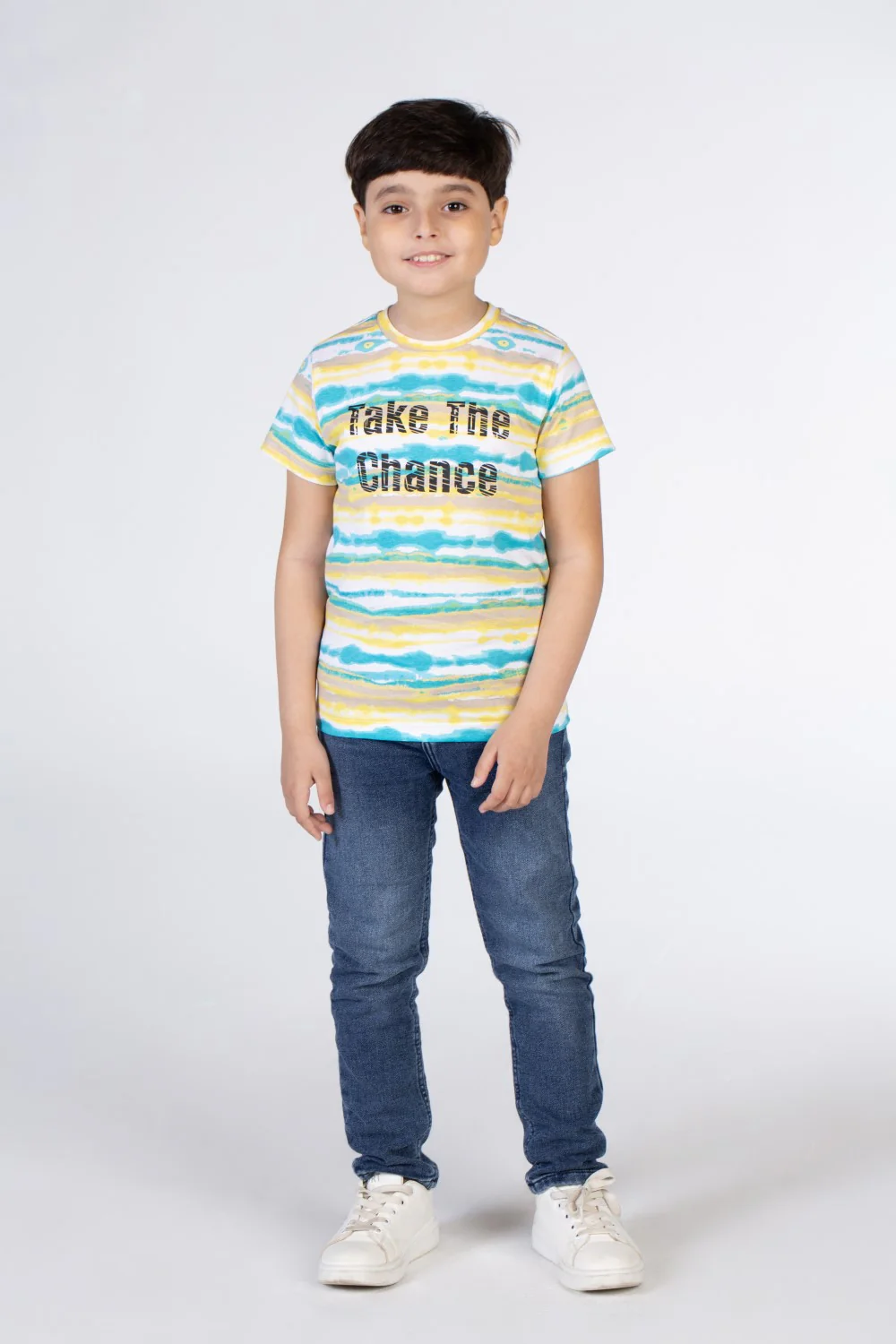Boys Cross-Striped Half Sleeve T-shirt With Take The Chance Print - Image 3
