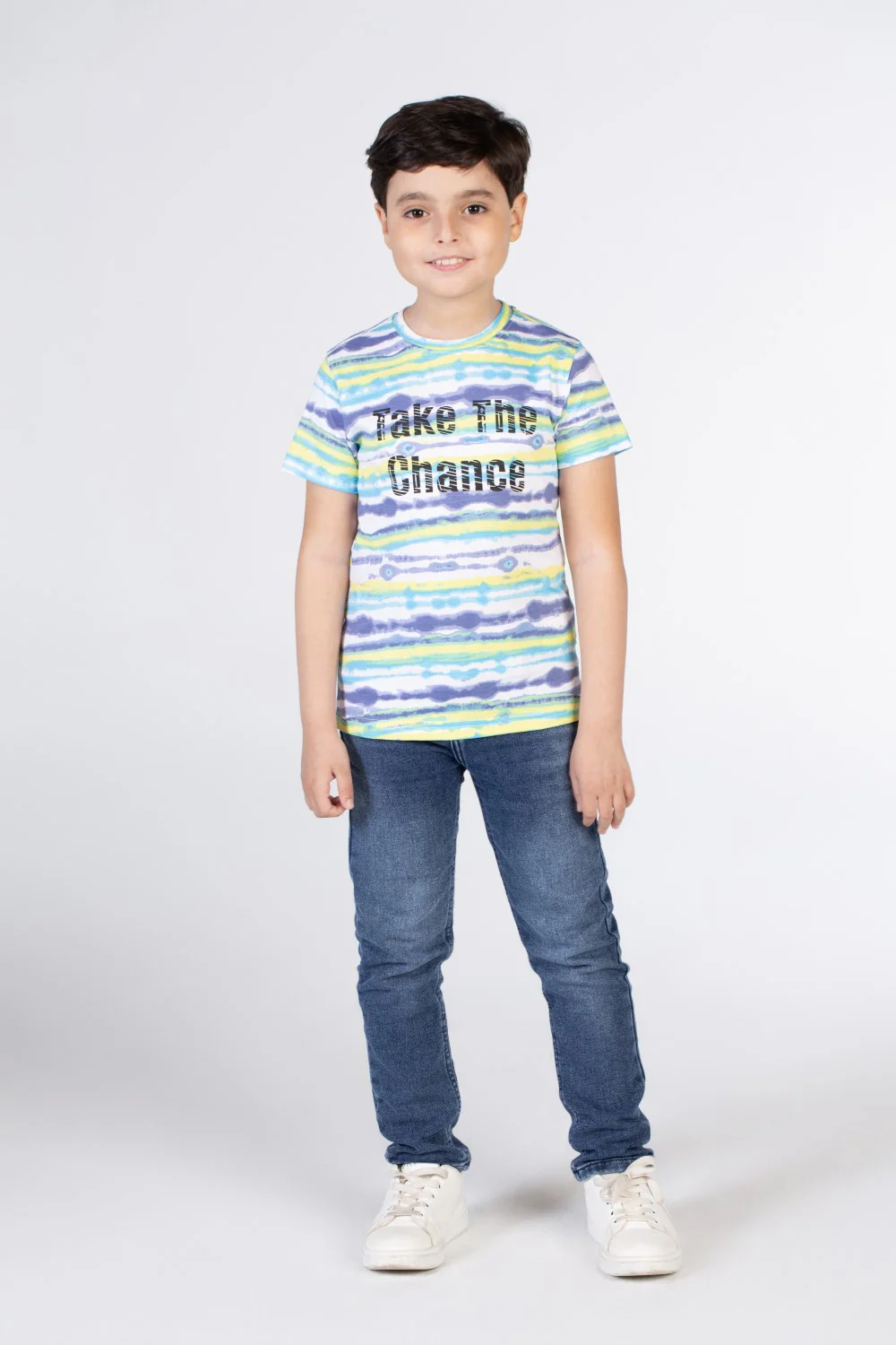 Boys Cross-Striped Half Sleeve T-shirt With Take The Chance Print - Image 4