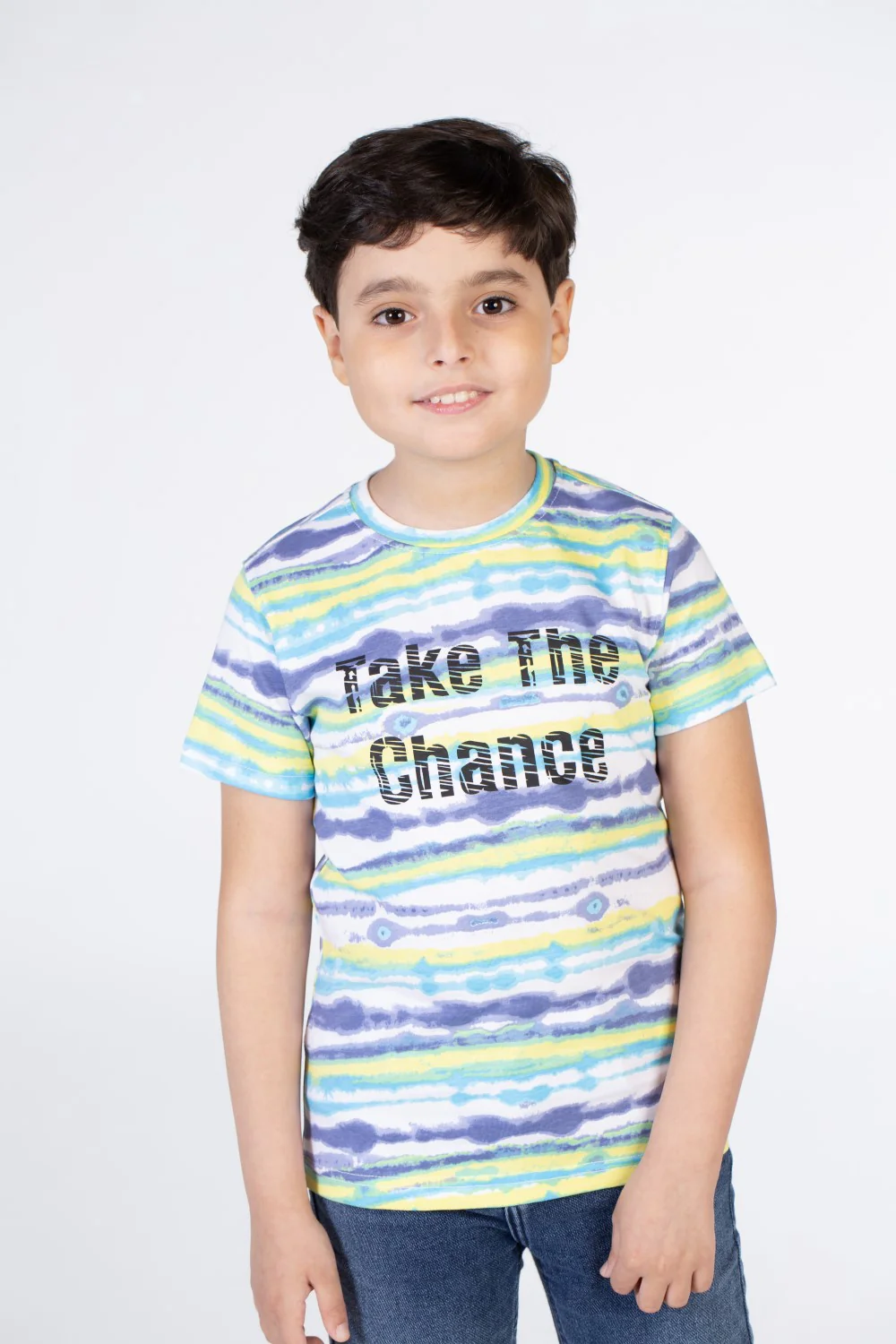 Boys Cross-Striped Half Sleeve T-shirt With Take The Chance Print - Image 6