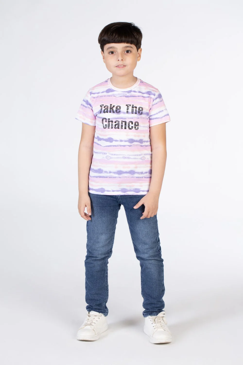 Boys Cross-Striped Half Sleeve T-shirt With Take The Chance Print - Image 7