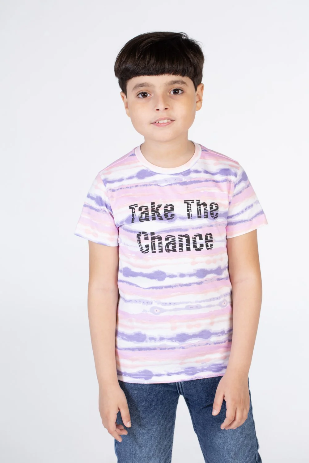 Boys Cross-Striped Half Sleeve T-shirt With Take The Chance Print - Image 9
