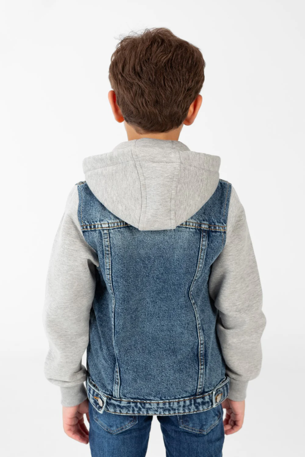 Boy's Denim Jacket With Melton Sleeves And Front Buttons - Image 14