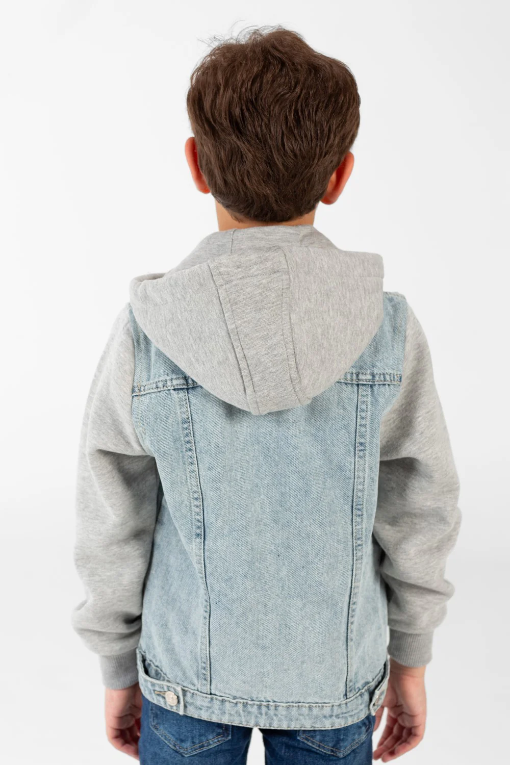 Boy's Denim Jacket With Melton Sleeves And Front Buttons - Image 22